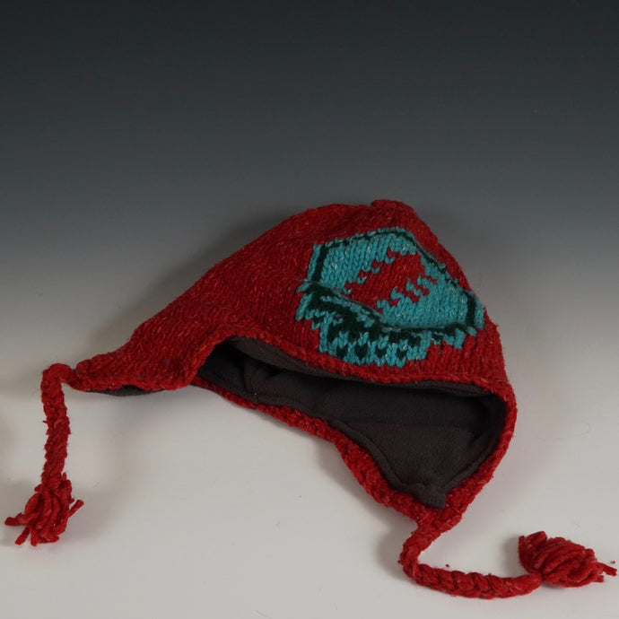 Wool Hat w/ Ears - Red & Turquoise Stealy