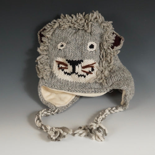 Wool Hat w/ Ears- Gray Big Cat (Kid's Size)