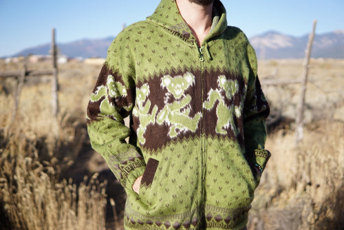 Baby Alpaca Wool Hoodie - Green Earth Tones - Dancing Bears